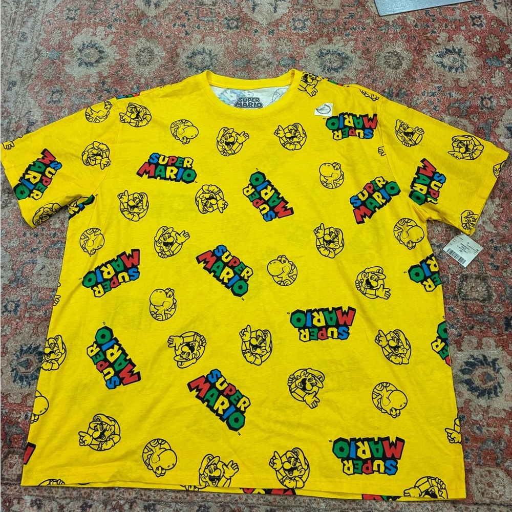 Nintendo Yellow Super Mario Allover Logo & Character Tee